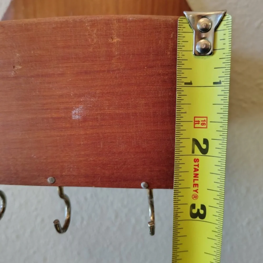 Vtg Wooden Mail Holder Sorter Letter Holder MCM Wall Mount W/ Brass Key Hooks